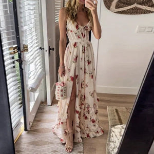 Vestido longo floral Kyla com fenda