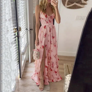 Vestido longo floral Kyla com fenda