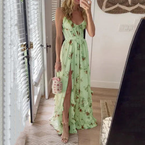 Vestido longo floral Kyla com fenda