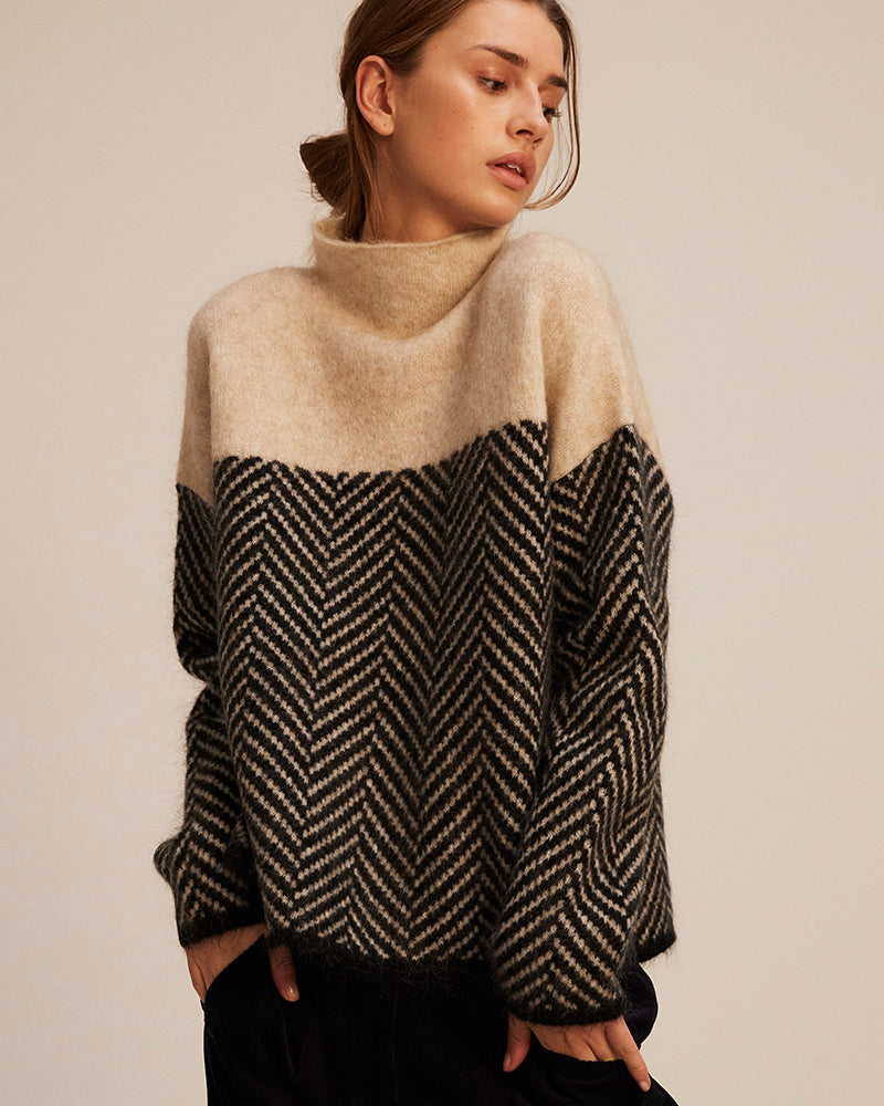 Suéter de contraste de cuello alto