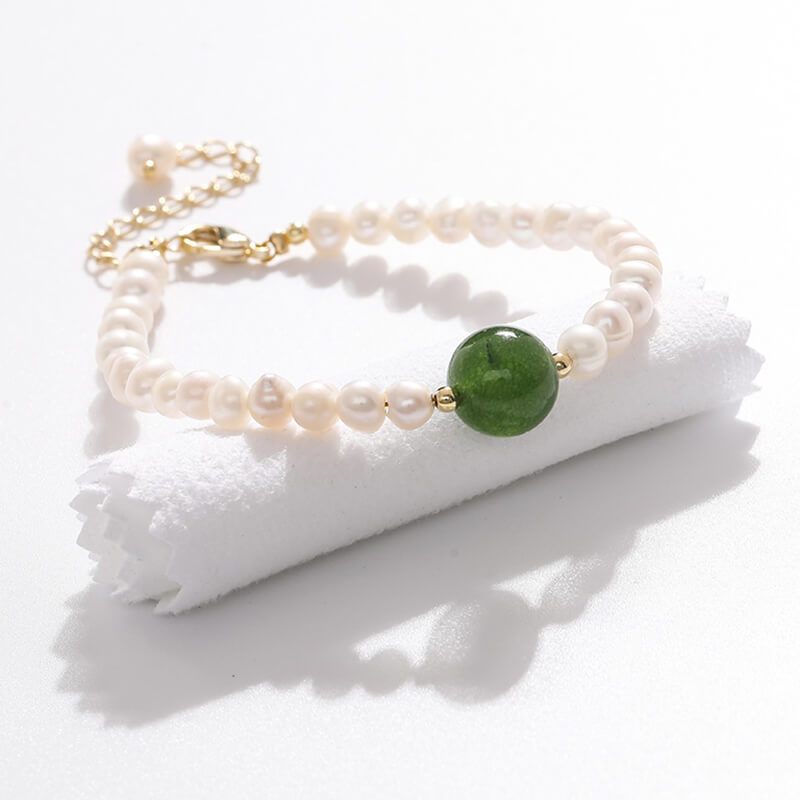 Pulsera de perlas artificiales de piedra verde