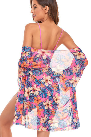 Conjunto de Bikini y Top de Playa Floral Rosa