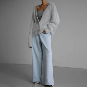 Casaco Cardigan Em Malha Mistura de Lã